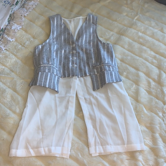 Vtg 90s y2k sleeveless grey white stripe sheer chiffon vest tunic top M - Picture 15 of 16